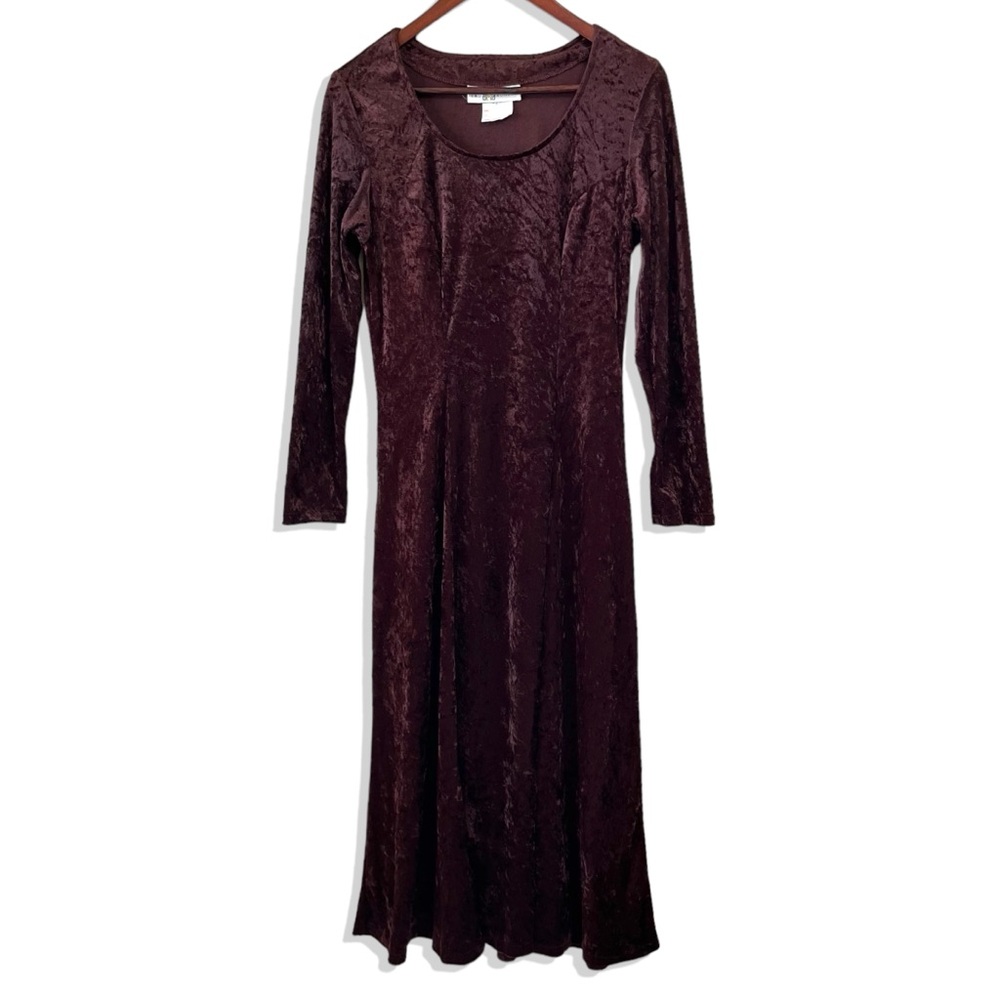 Vintage 90s Deep Red Crushed Velvet Maxi Dress